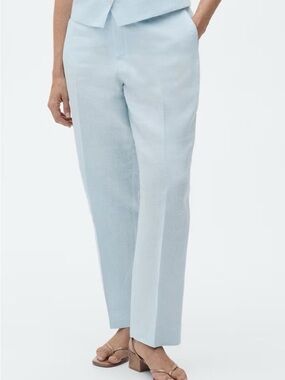 Mango Women's Light Blue Linen Pants - Size US 10